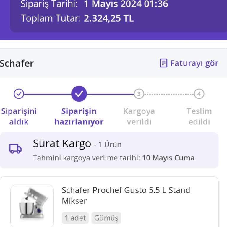 Schafer Stand Mikser Ürün İptali