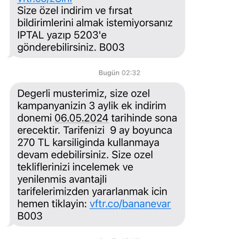 Vodafone Yanlış Bilgilendirildiğim Tarife