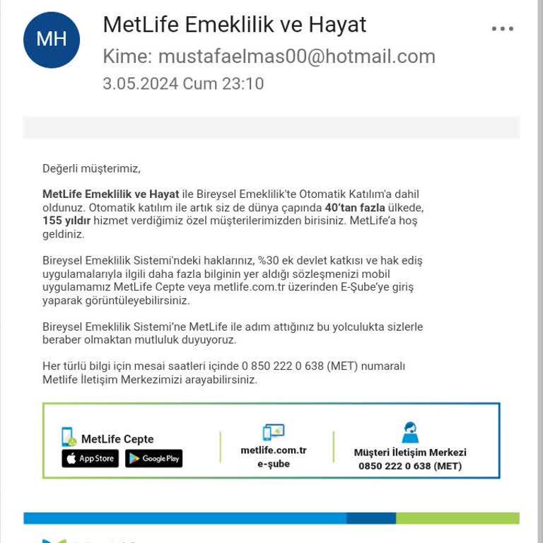Metlife Emeklilik Ve Hayat Otomatik Katılıma Dahil Oldunuz