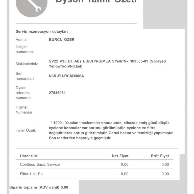 Dyson V15 Eksik Parça Gönderimi!