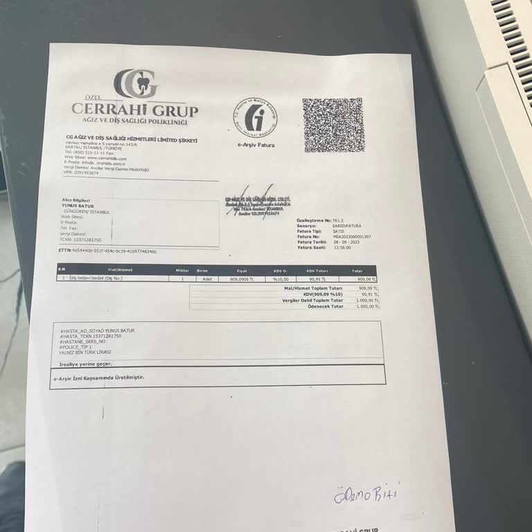 Cerrahi Grup Ağız ve Diş Sağlığı Polikliniği Cg Ağız Ve Diş Avcılar Kliniği Tarafından Haksız Yere Alınan Ücret