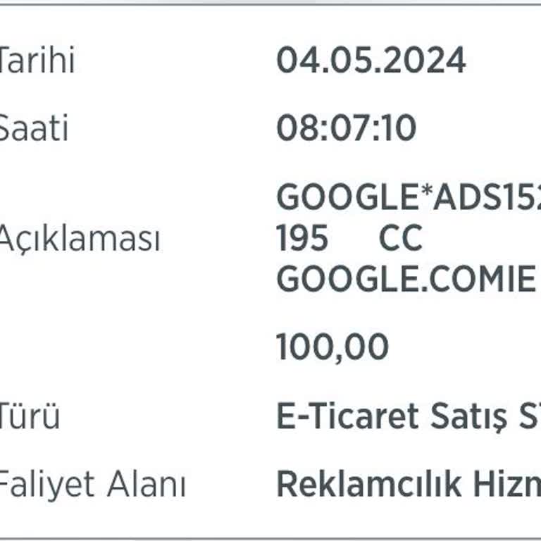 Google Pay Google Tarafından Banka Kartımdan İzinsiz 100 TL Çekilmiş