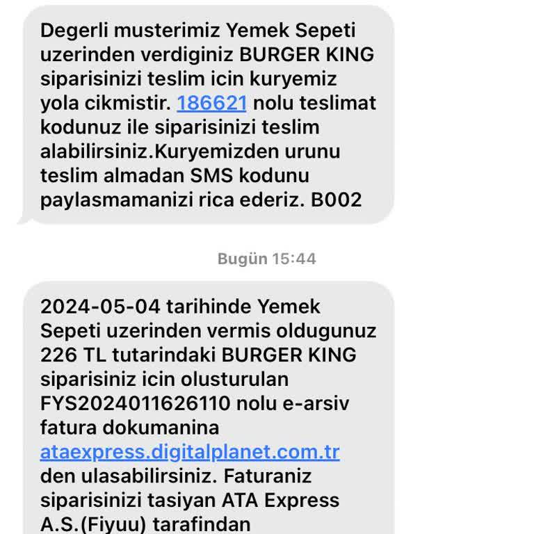 Fiyuu Yemek Siparişi Mesajı
