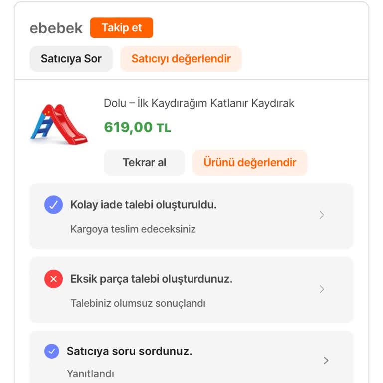 ebebek Eksik Ürün Gönderildi