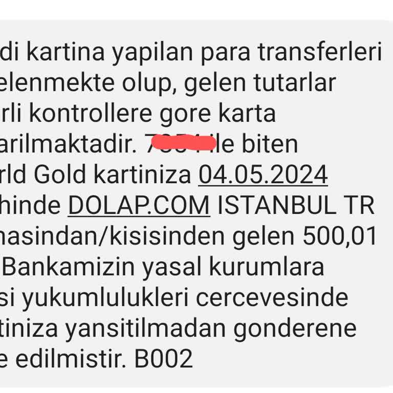 Yapı Kredi Bankası Bana Gelen Parayı Geri Yollamış!
