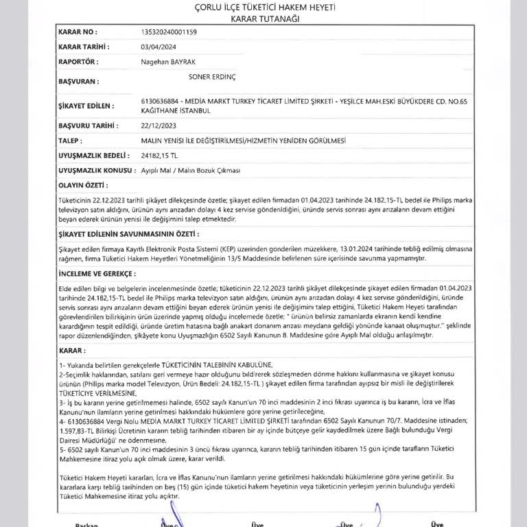 Media Markt Tüketici Hakem Heyetinin Kararını Uygulamıyor
