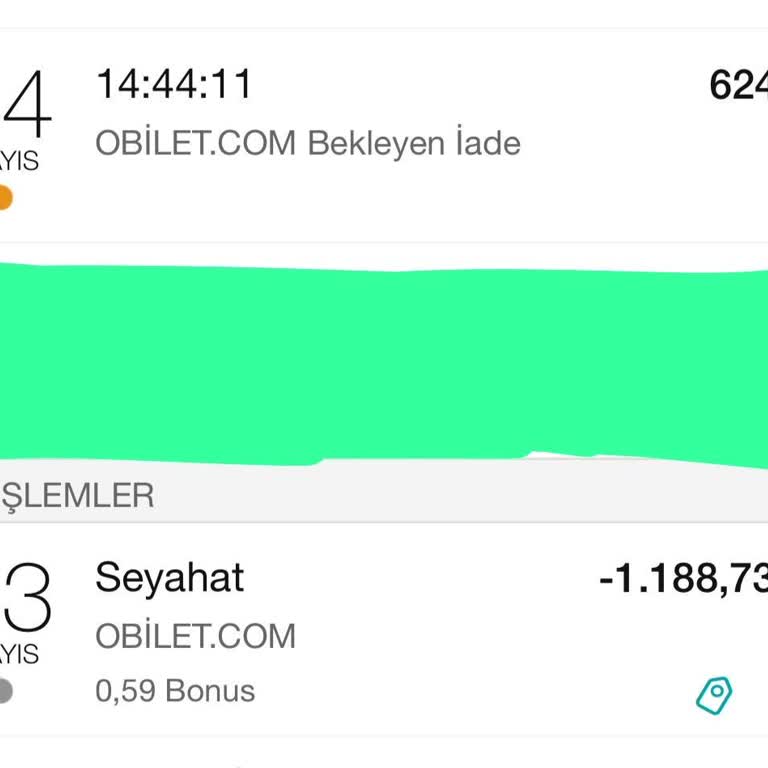 Obilet İade Tutarının Yarısı Olarak Provizyonda Gözüküyor