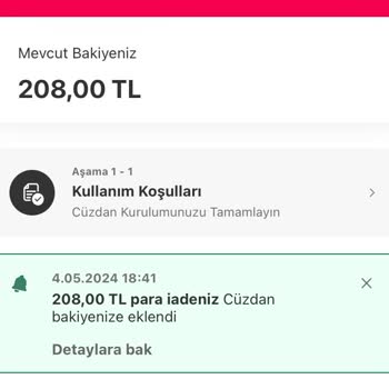Yemeksepeti Karta İade Talep Ediyorum