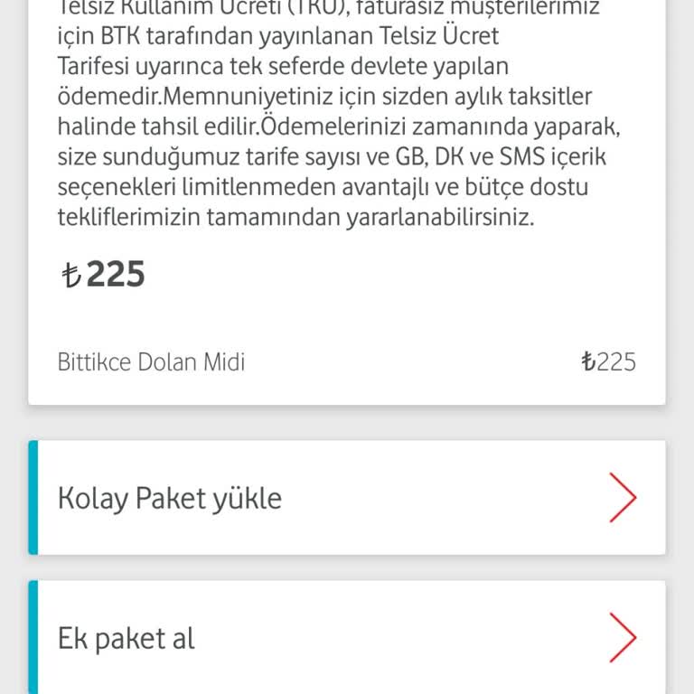 Vodafone Tahsil Edilmeyi Bekleyen Ücret