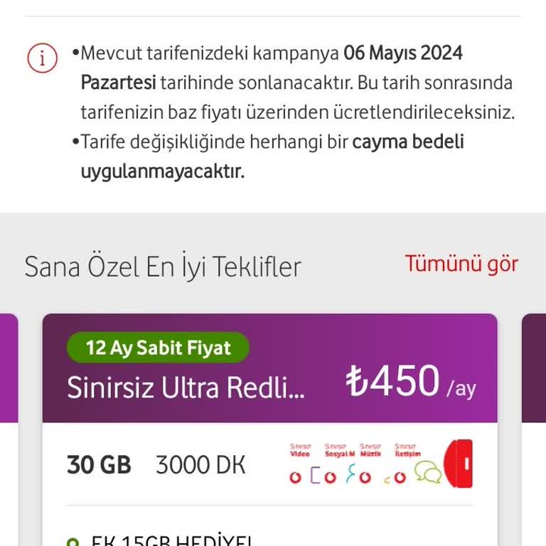 Vodafone Taahhüt Yenilemesi Yüksek Fiyat