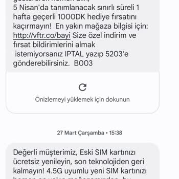 Vodafone Ücretsiz Hat Yenileme Mesajı Atıyor Fakat Ücret Talep Ediyor.
