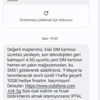 Vodafone Ücretsiz Hat Yenileme Mesajı Atıyor Fakat Ücret Talep Ediyor.