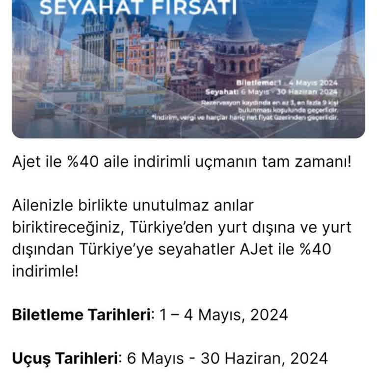 Ajet %40 Aile Kampanyası Yansımıyor
