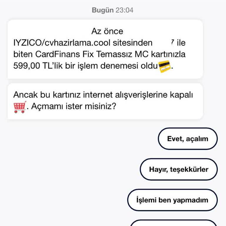 Cvhazirlama.cool Kart Bilgilerinizi Kopyalayarak İzinsiz Para Çekimi Yapıyorlar.