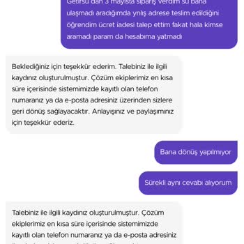 Getir Su Paramı Aldı Suyu Teslim Etmedi