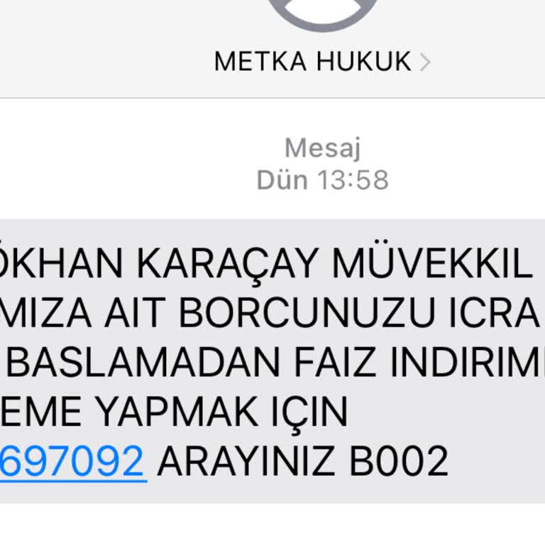 Metka Hukuk (SMS) Yanlış Bilgilendirme Ve İcra Tehdidi!