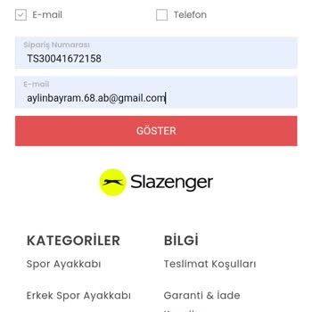 Slazenger Ürün İade Kodu Alamıyorum