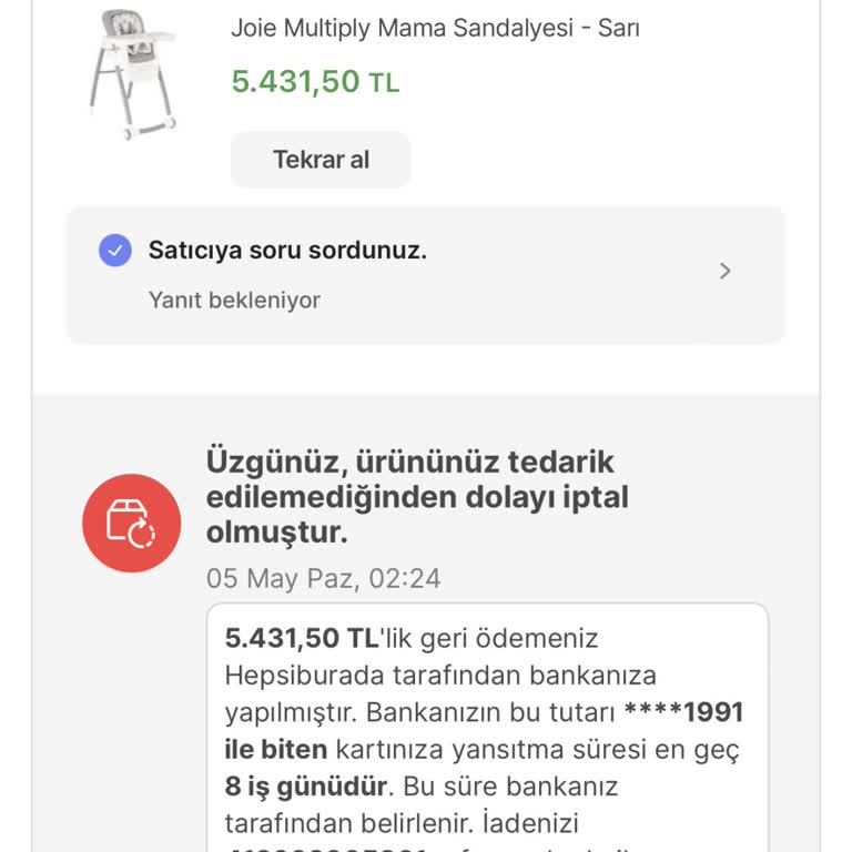 Hepsiburada Satılan Ürün Tedarik Problemi