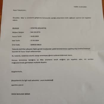 Nike Garantiye Gönderilen Ürün İçin Ret Cevabının Gelmesi