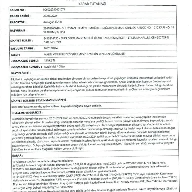 Skechers Firması Tüketici Hakem Heyeti Kararını Uygulamaması Hakkında