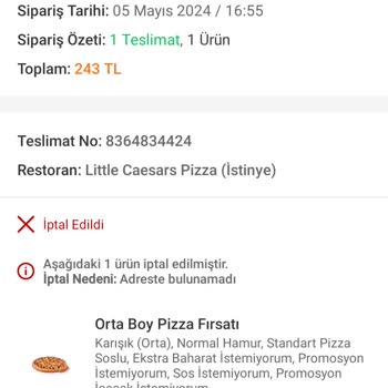 Little Caesars Paramı İade Etmiyorlar