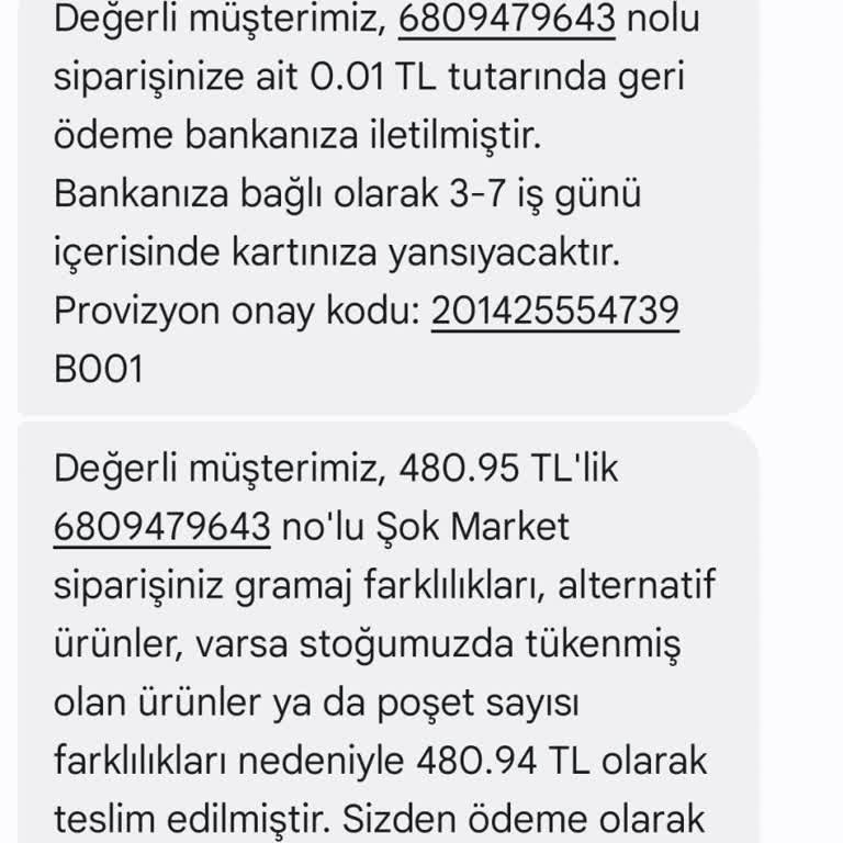 Şok Marketler Market Sipariş İptali Ve İade Sorunu