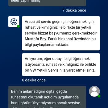 Volkswagenim Uygulaması Bakım Geçmişi.