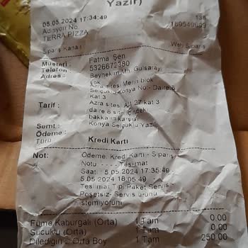 Terra Pizza Yanlış Pizza Ve Soğuk Pizza Gelmesi