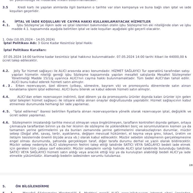 Jolly Tur Rezervasyonumu İptal Etmiyor