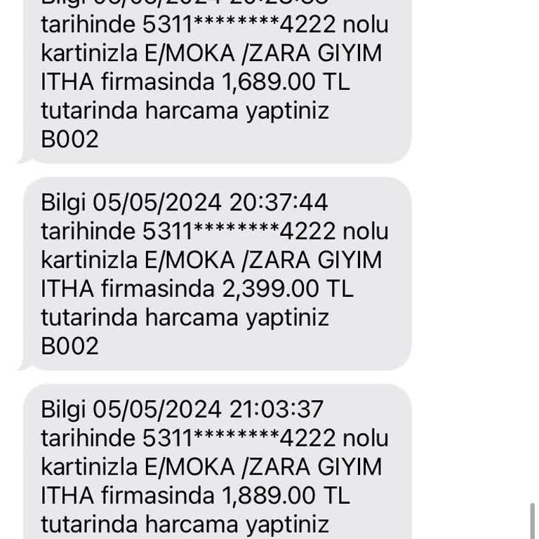 E/MOKA/Zara Giyim İtha Habersiz Harcama