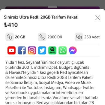 Vodafone Yüksek Fiyat Tarifesi