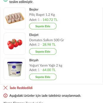 Trendyol Hızlı Market Hatalı Ürün Gönderimi Ve İade Sorunu