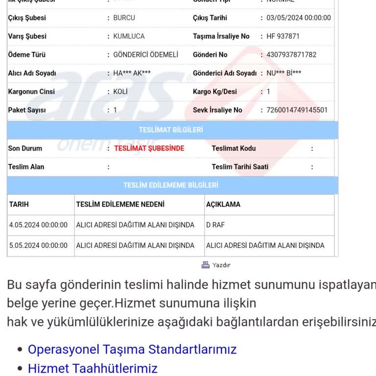 Aras Kargo ""Dağıtım Alanı Dışında "" İse Siparişim Neden Teslim Alınmış?