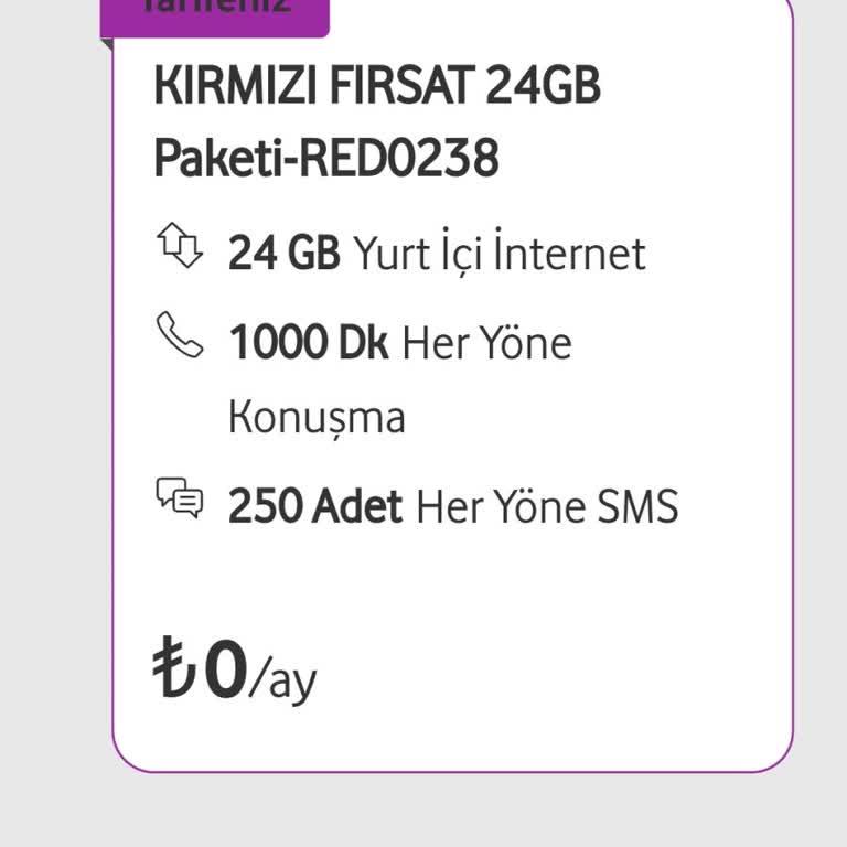 Vodafone Tarife Bilgisi Belirtilmemiş.