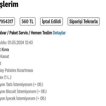KFC İptal Edilen Siparişin Ücret İadesi
