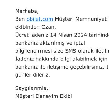 Obilet.com Para İadesi Yapmıyor