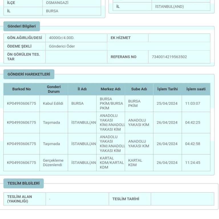 PTT Kargo 26 Nisandan Beri Teslim Edilmeyen Kargo