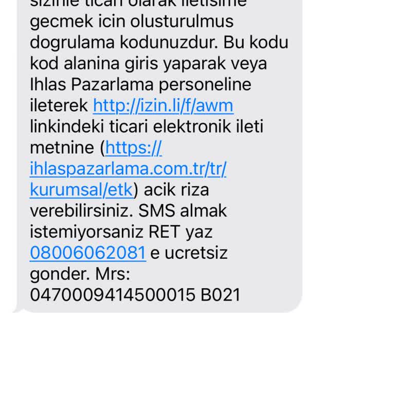 İhlas Ev Aletleri Bilinmeyen SMS