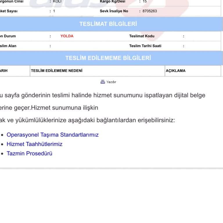 Temizmama.com Aras Kargo Geciken Sipariş