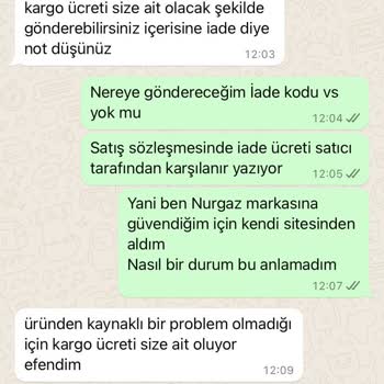 Nurgaz Ürün İade Edilemiyor
