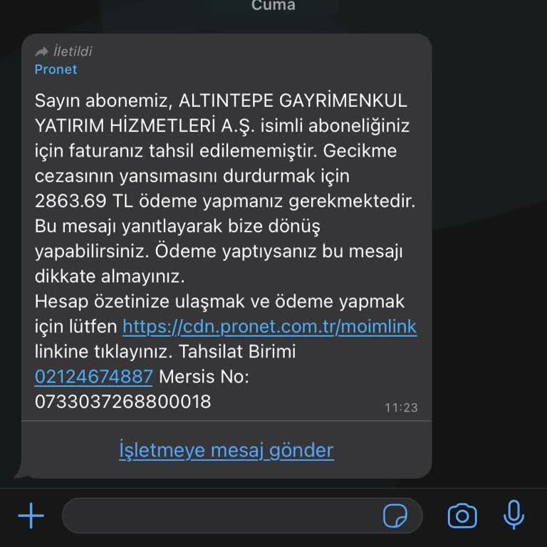 Pronet Altıntepe Gayrimenkul Yatırım Hizmetleri İptal Başvurusunun Alınmaması