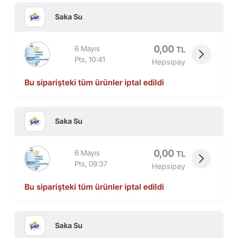Hepsiburada Market Ve Su - Saka Firması Su Sipariş İptali
