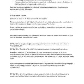 Samsung 8K - QLED Televizyon Panel Arızası