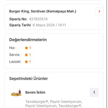 Burger King Sakarya Kemalpaşa Şubesinde Yemekler Geç Geliyor