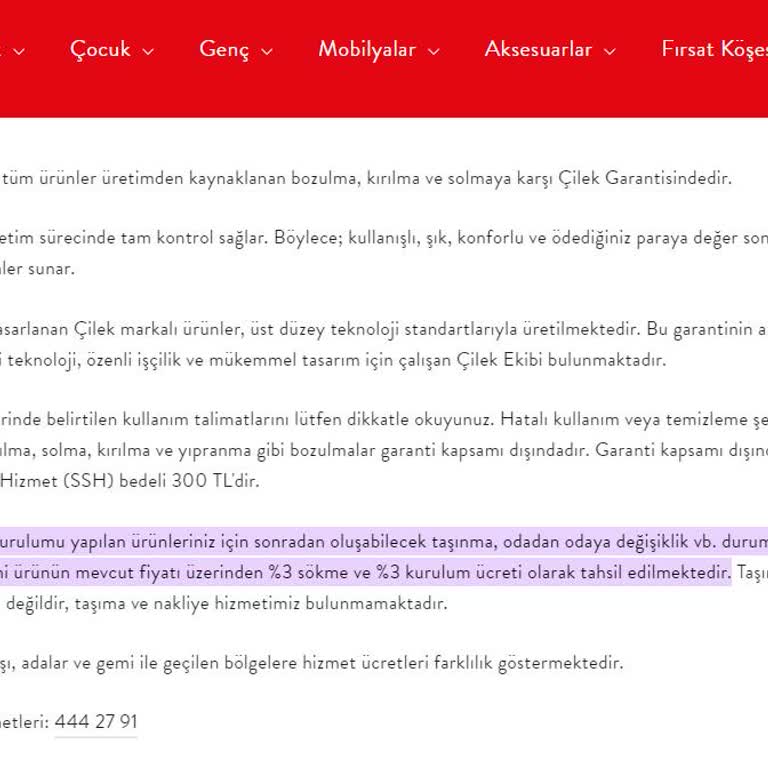 Çilek Mobilya Satış Sonrası Hizmet Fiyaskosu (Eskişehir Bölgesi)