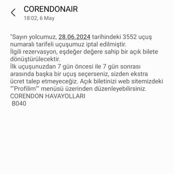 Corendon Airlines Bilet İptali