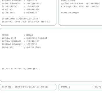 MEPAŞ İki Farklı Hesaptan Fatura Tahsilatı