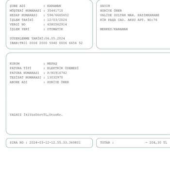 MEPAŞ İki Farklı Hesaptan Fatura Tahsilatı