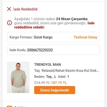 Trendyolmilla Üründe İade Fiyasko