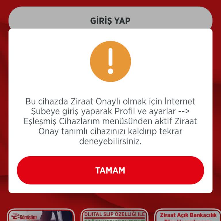 Ziraat Bankasına Cihaz Eşleştirme Hatası